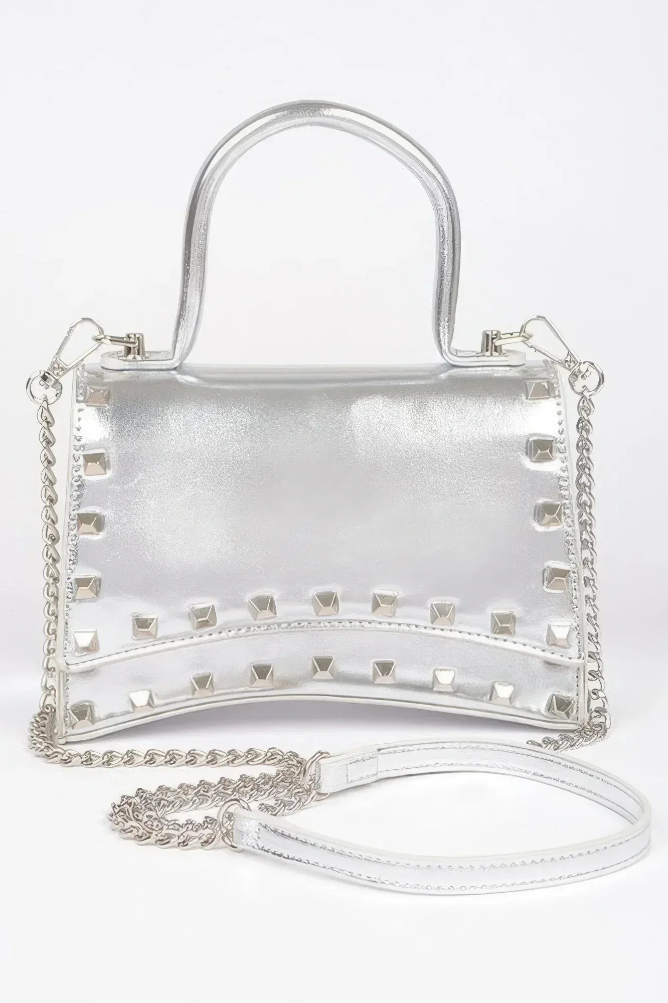 Metallic Faux Leather Studded Top Handle Clutch | Mixtshop LLC