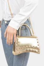Metallic Faux Leather Studded Top Handle Clutch | Mixtshop LLC