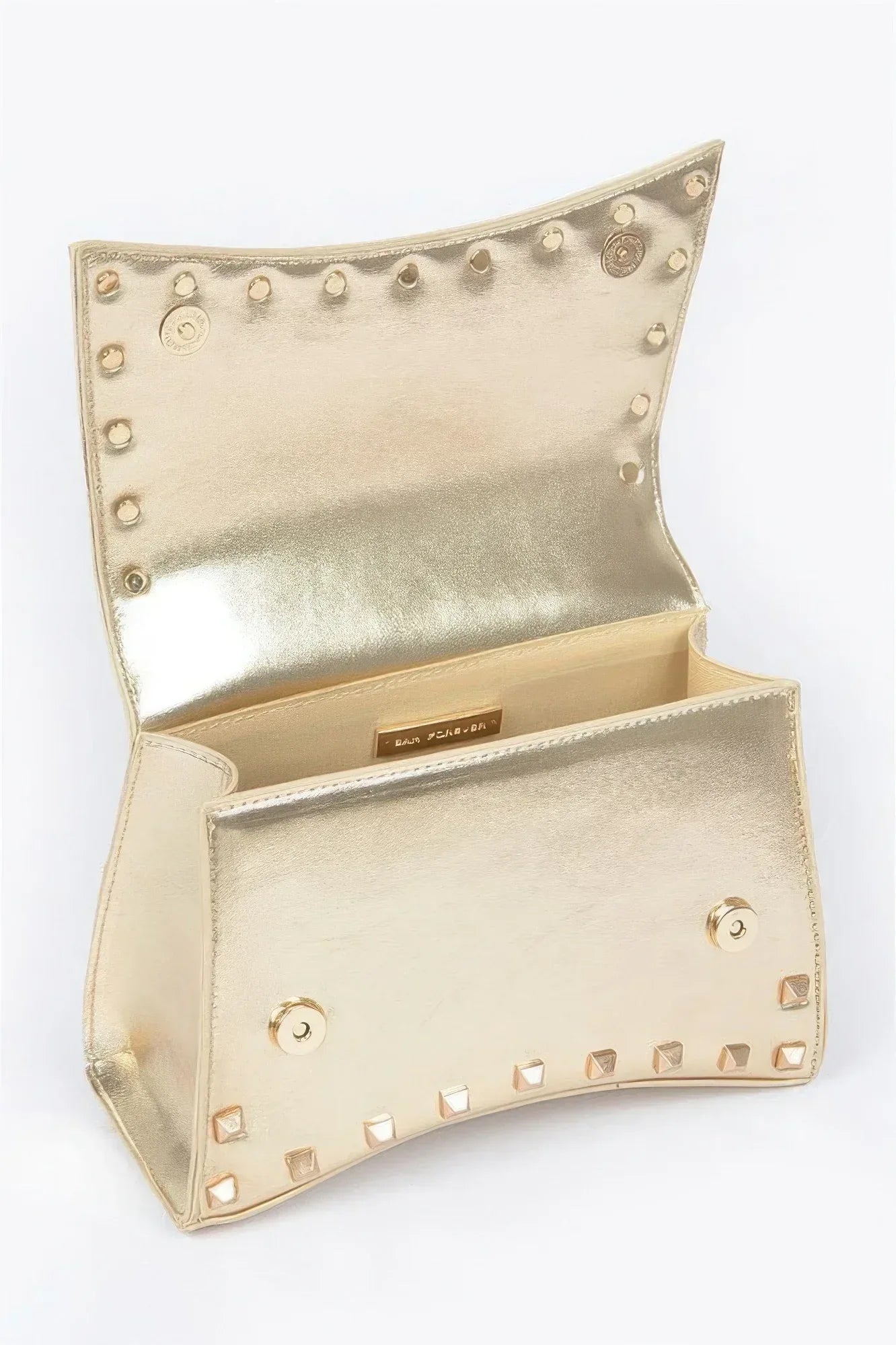 Metallic Faux Leather Studded Top Handle Clutch | Mixtshop LLC