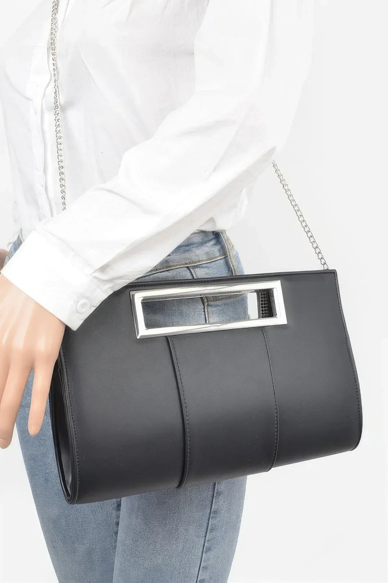 Metallic Faux Leather Handle Clutch | Mixtshop LLC Main image