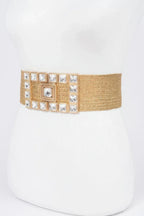 Stone Buckle Elastic Faux Straw Belt | Mixtshop LLC