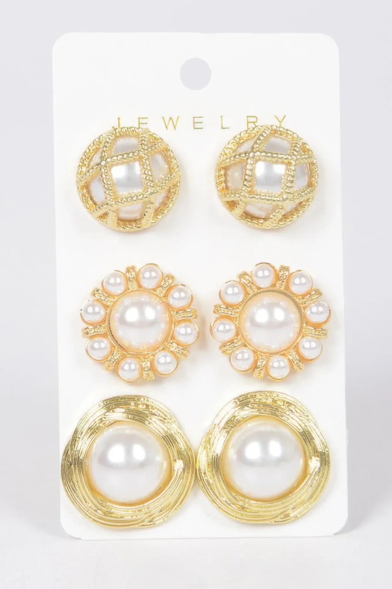 Faux Pearl Metal 3 Pcs Set Stud Earring | Mixtshop LLC Main image