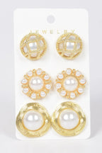 Faux Pearl Metal 3 Pcs Set Stud Earring | Mixtshop LLC