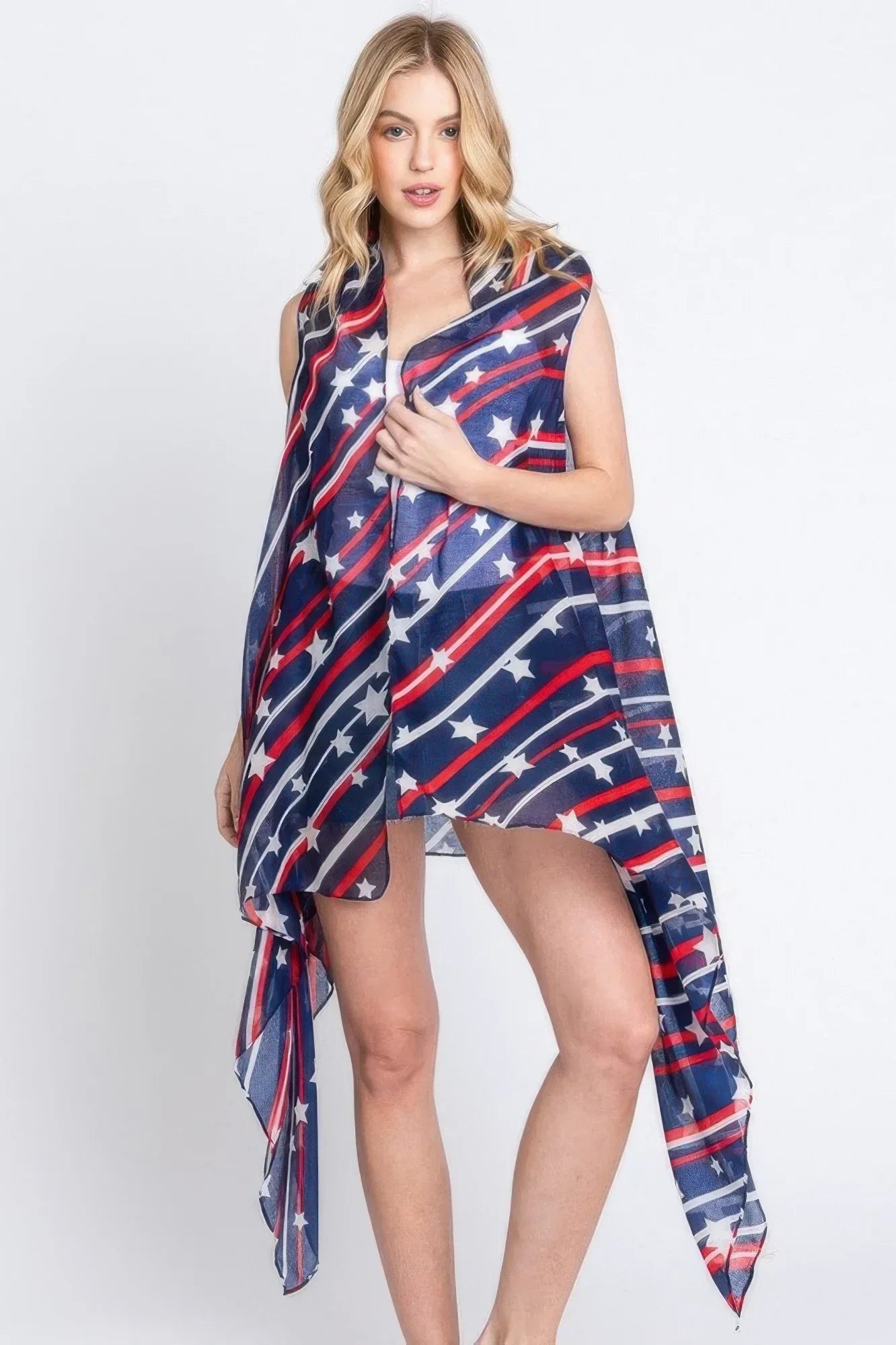 Diagonal Stripes And Stars Print Vest | Mixtshop LLC