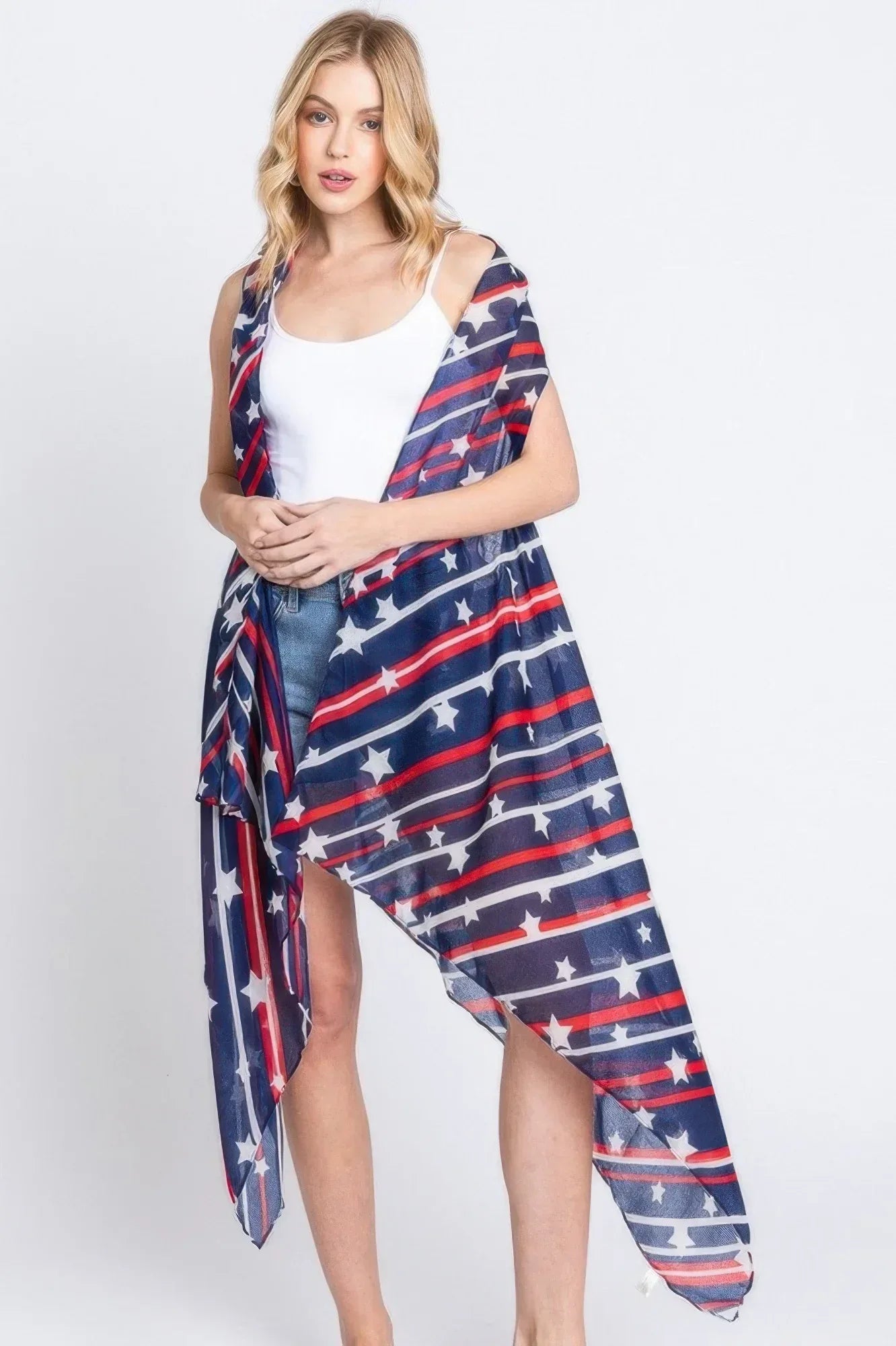Diagonal Stripes And Stars Print Vest | Mixtshop LLC
