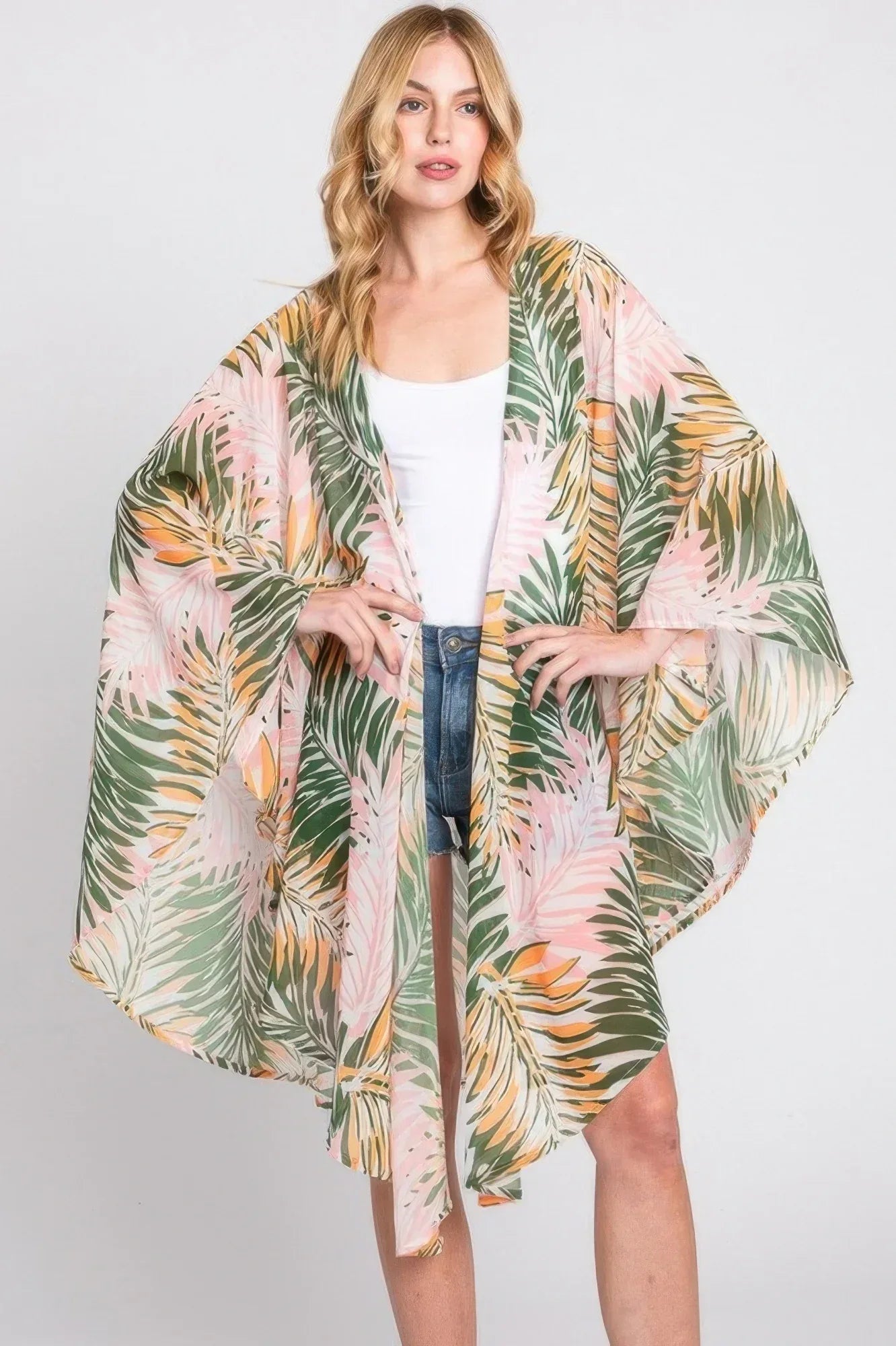 Tropical Leaves Print Shawl Cover-up | Mixtshop LLC