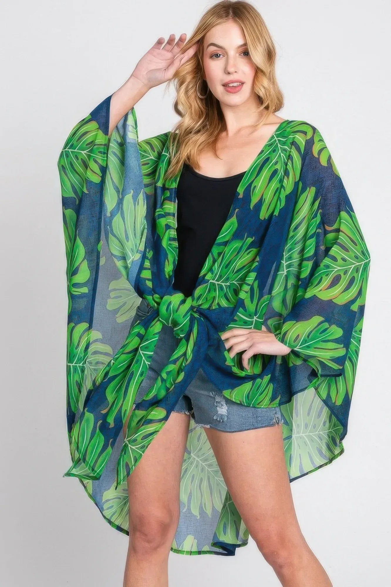 Tropical Leaves Print Shawl Cover-up | Mixtshop LLC