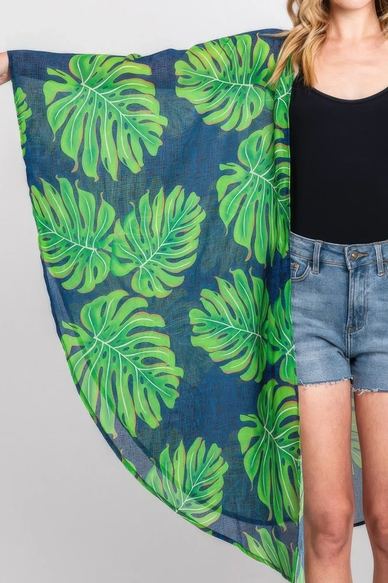 Tropical Leaves Print Shawl Cover-up | Mixtshop LLC