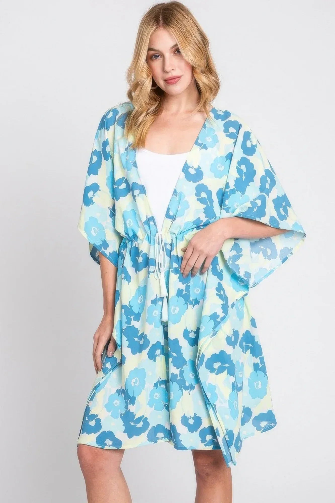 Flower Print Self-tie Drawstring Open Front Cover | Mixtshop LLC