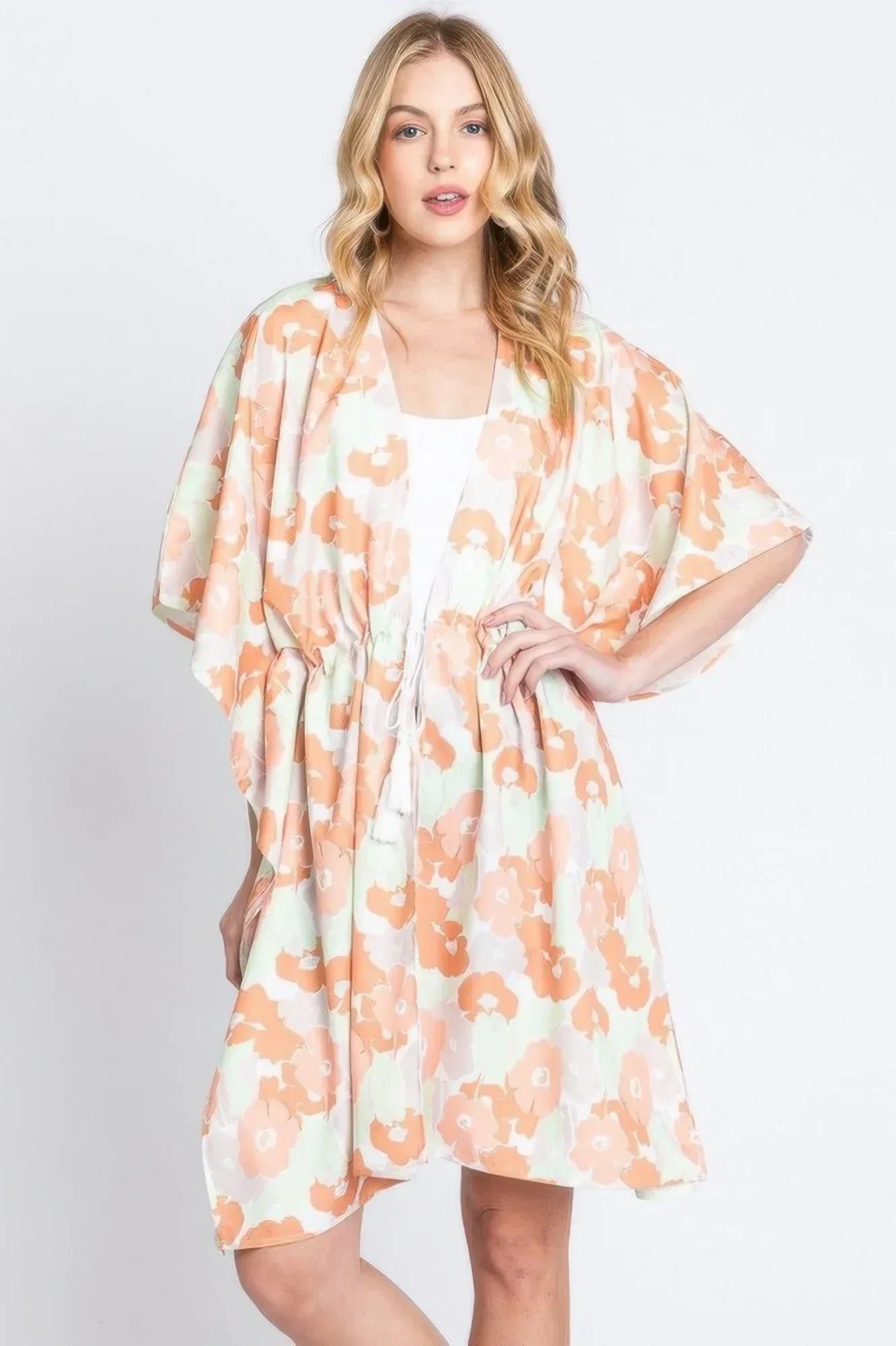 Flower Print Self-tie Drawstring Open Front Cover | Mixtshop LLC