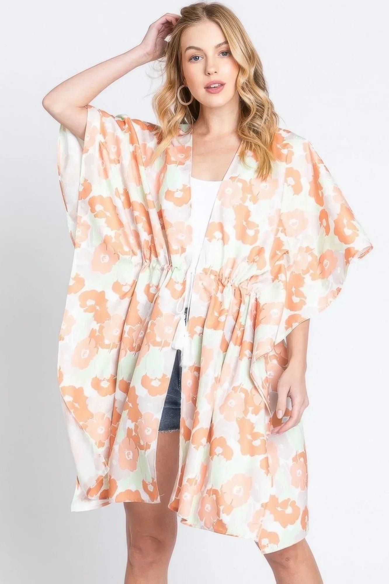 Flower Print Self-tie Drawstring Open Front Cover | Mixtshop LLC