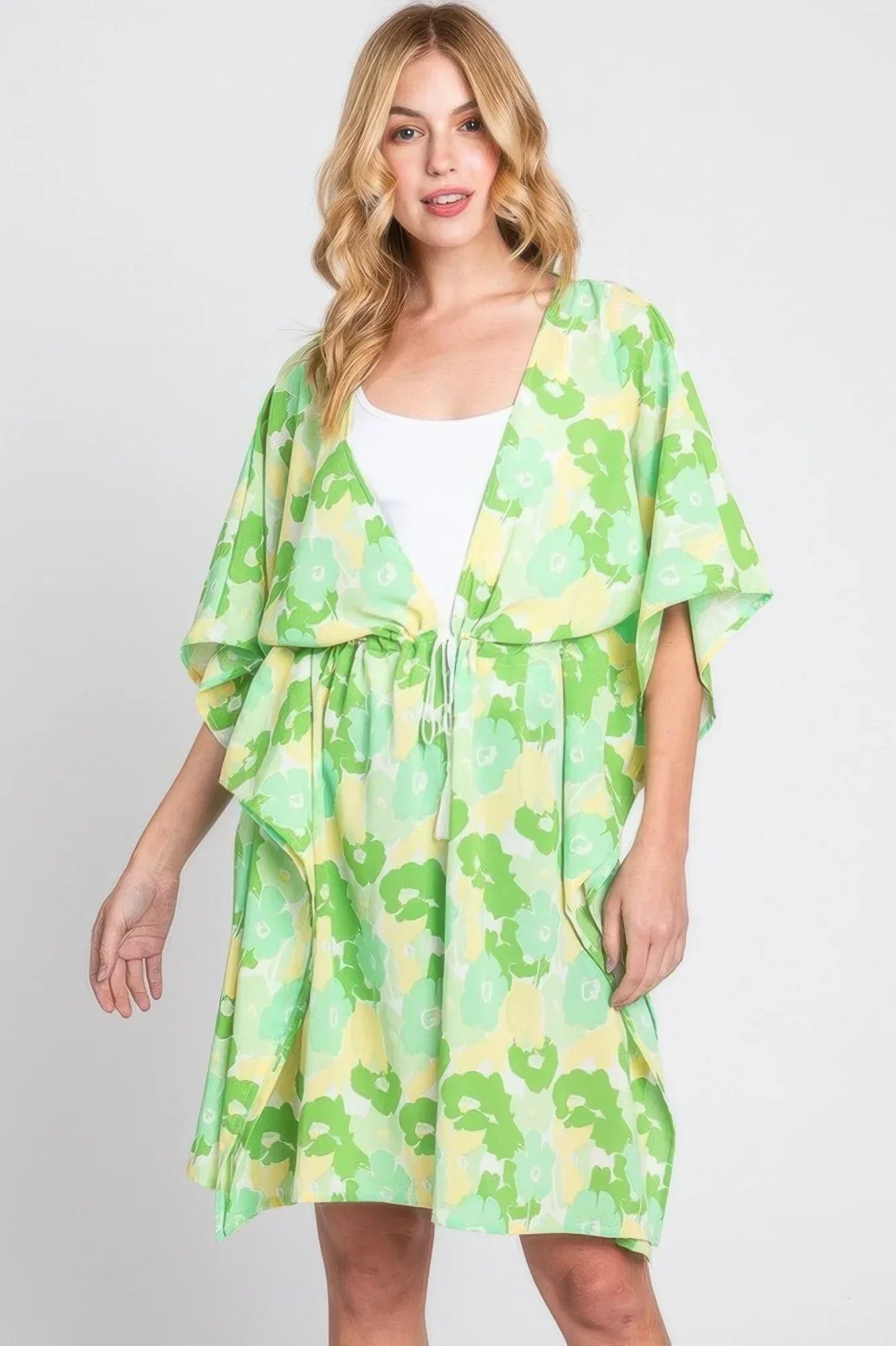 Flower Print Self-tie Drawstring Open Front Cover | Mixtshop LLC
