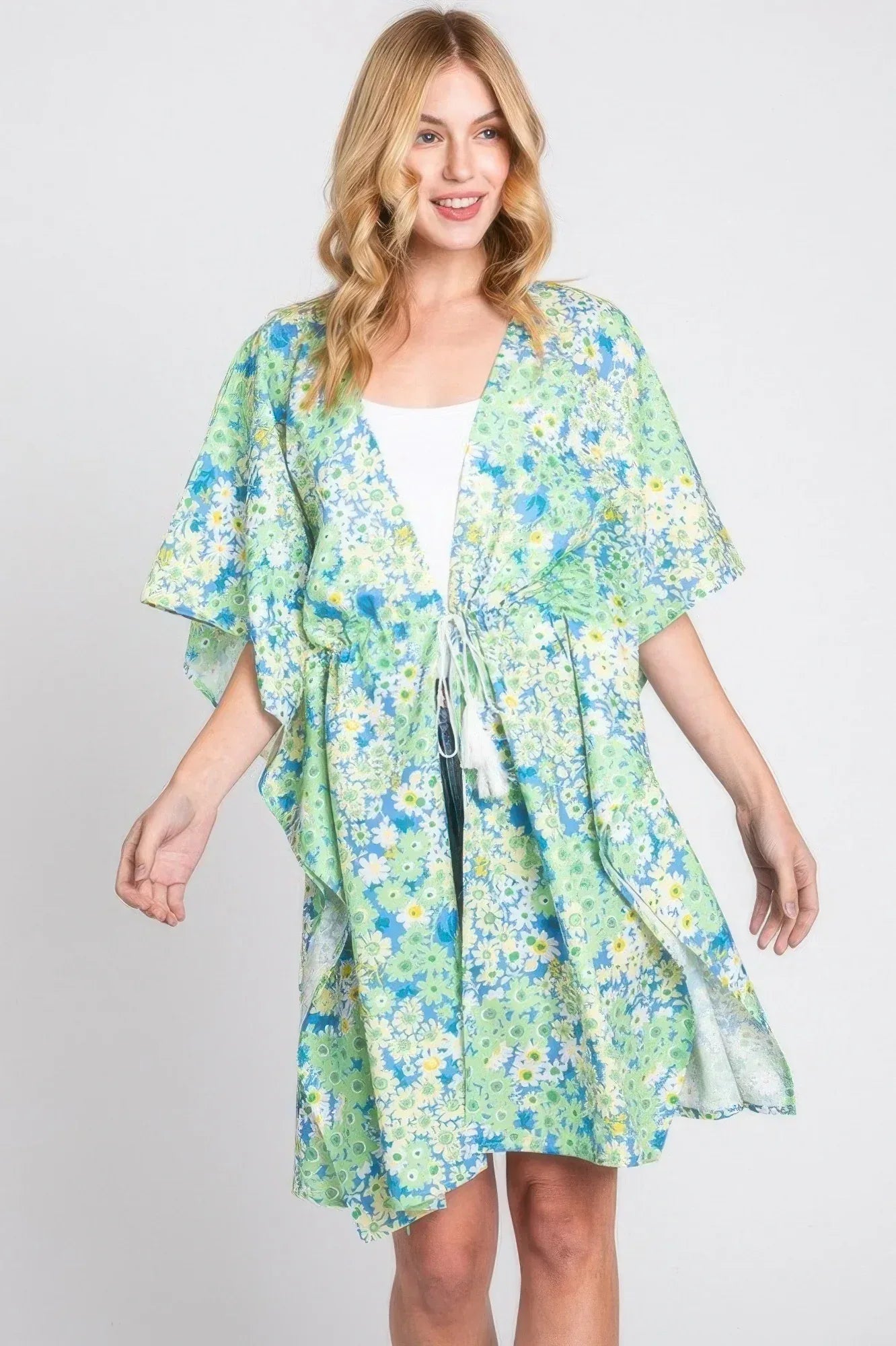Flower Print Self-tie Drawstring Open Front Cover | Mixtshop LLC