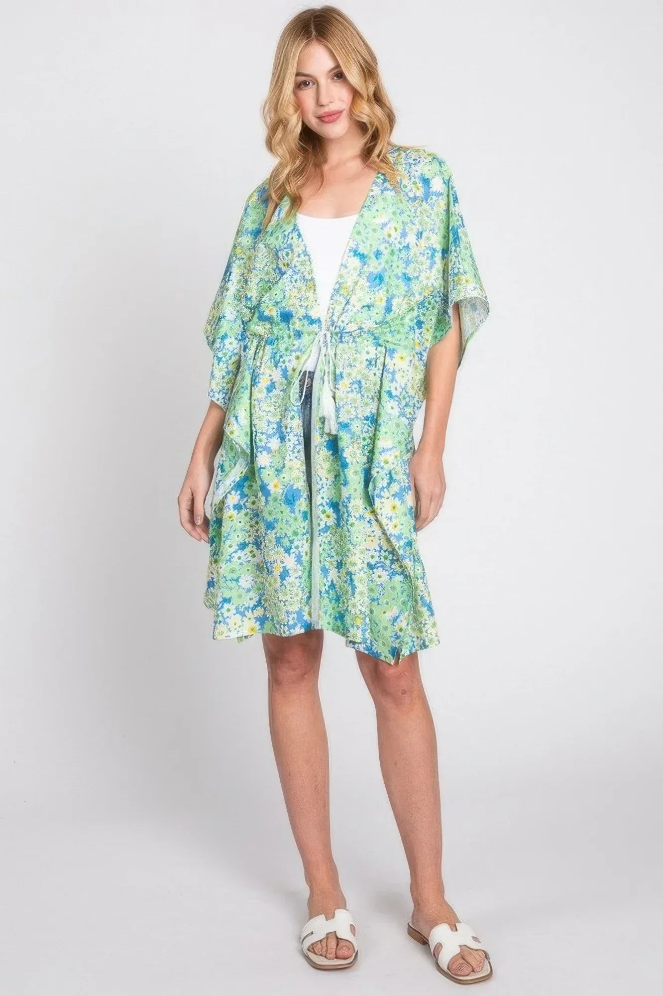 Flower Print Self-tie Drawstring Open Front Cover | Mixtshop LLC
