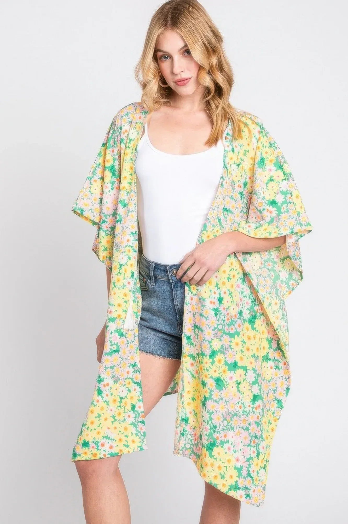 Flower Print Self-tie Drawstring Open Front Cover | Mixtshop LLC
