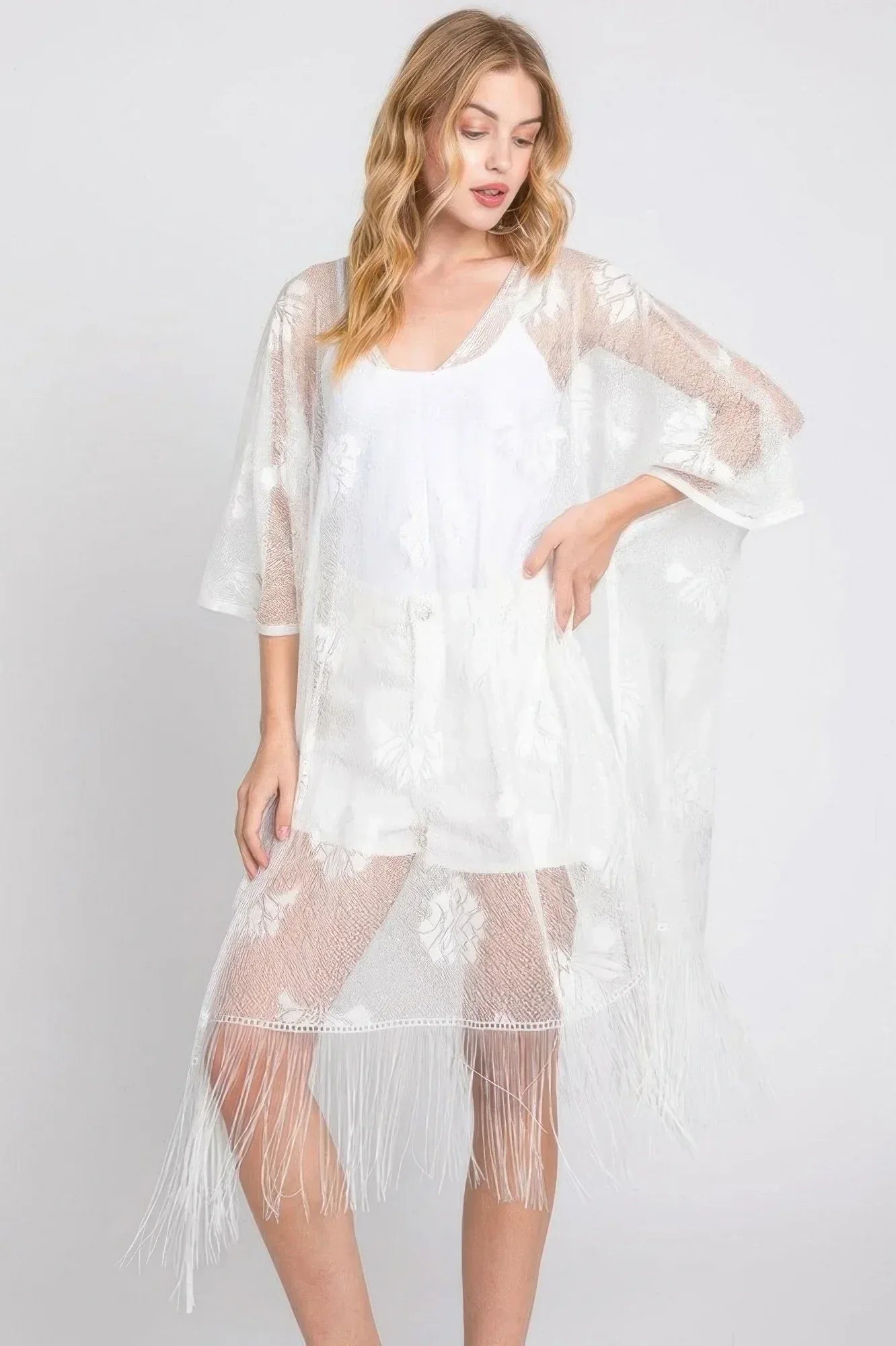 Floral Lace Poncho With Tassel | Mixtshop LLC