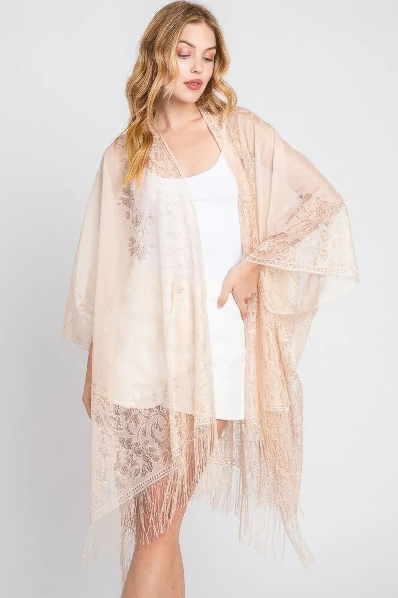 Floral Lace Kimono With Tassel | Mixtshop LLC
