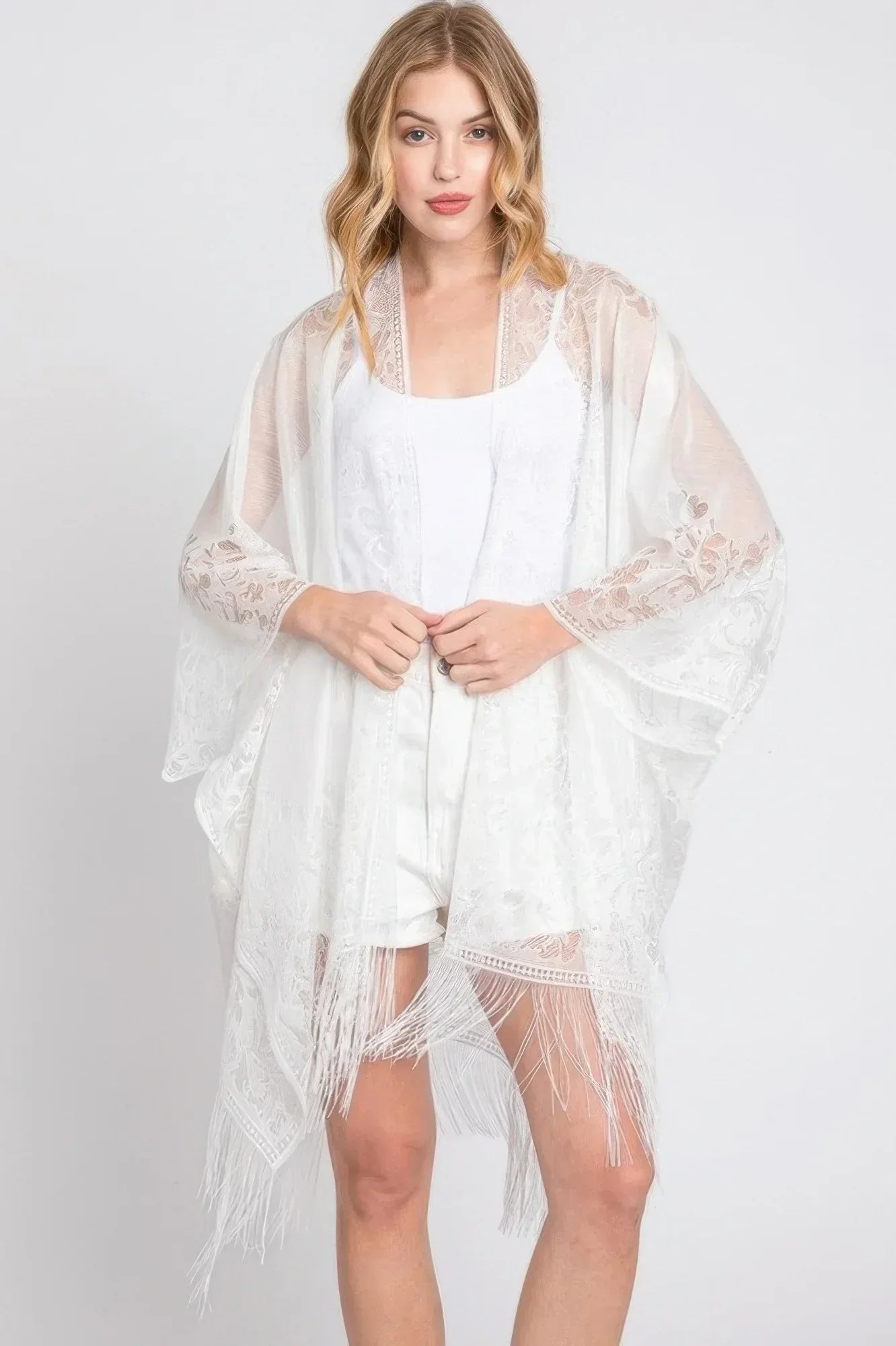 Floral Lace Kimono With Tassel | Mixtshop LLC