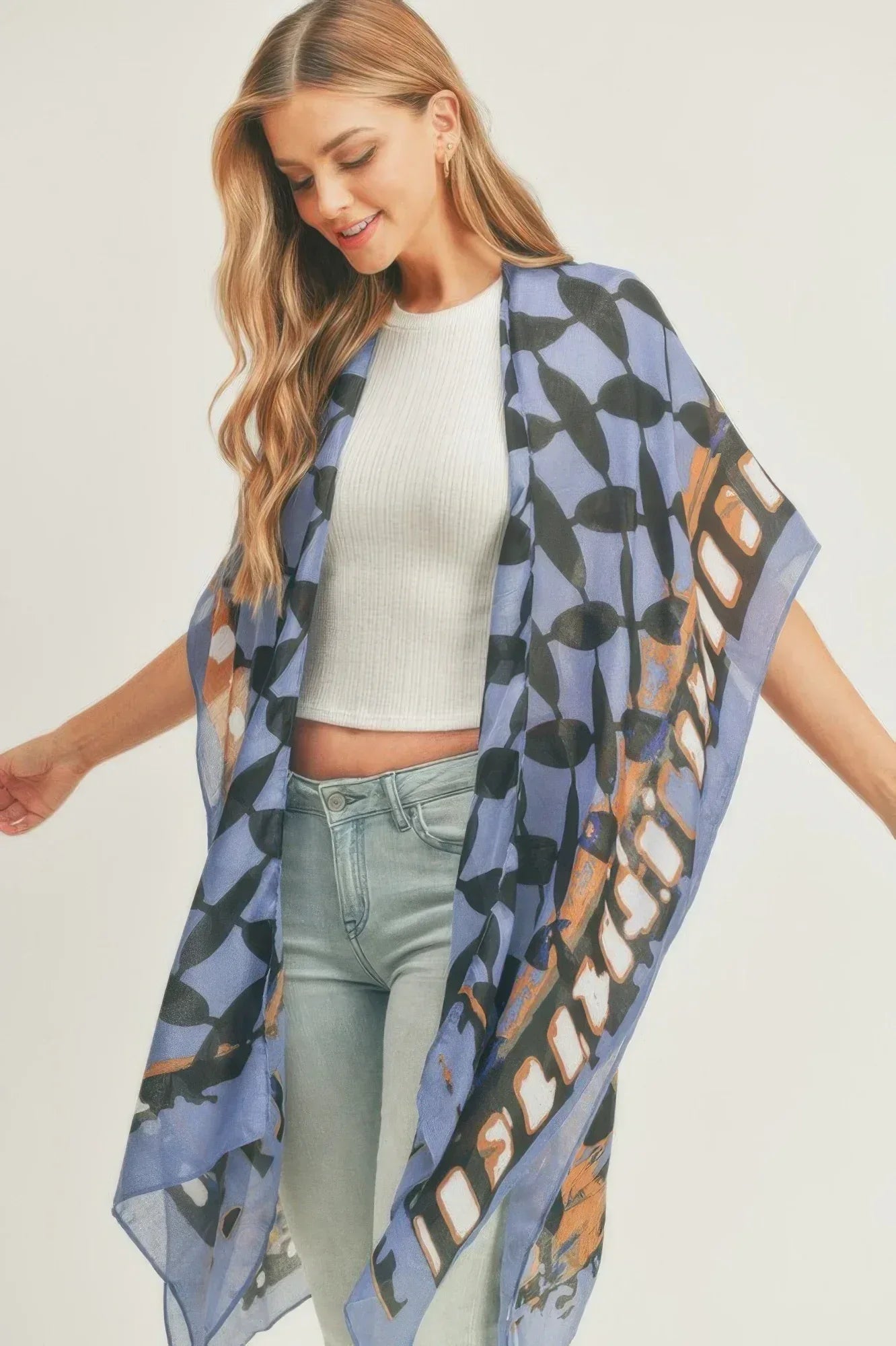 Ombree Front And Geometric Back Print Kimono | Mixtshop LLC