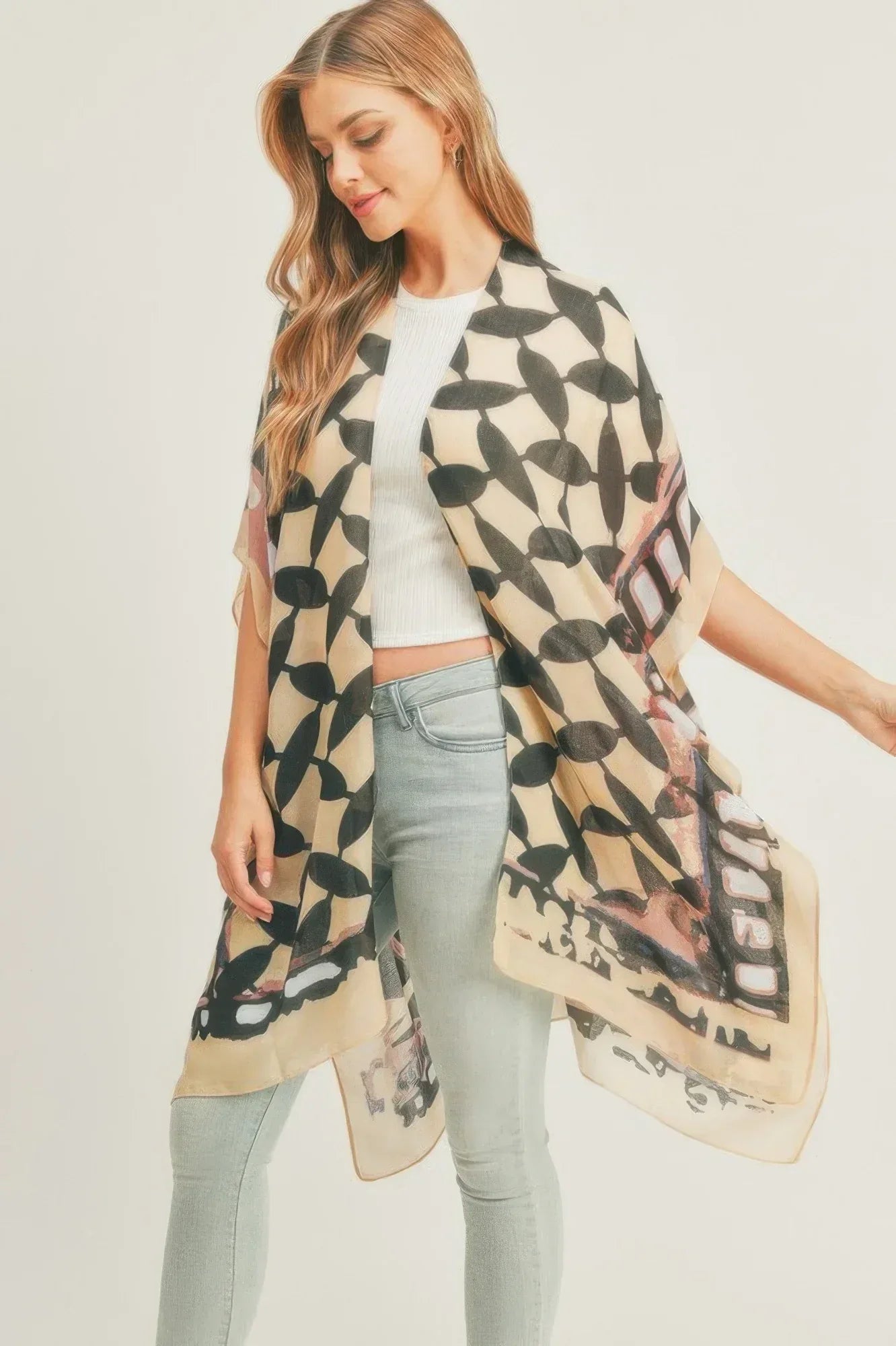 Ombree Front And Geometric Back Print Kimono | Mixtshop LLC