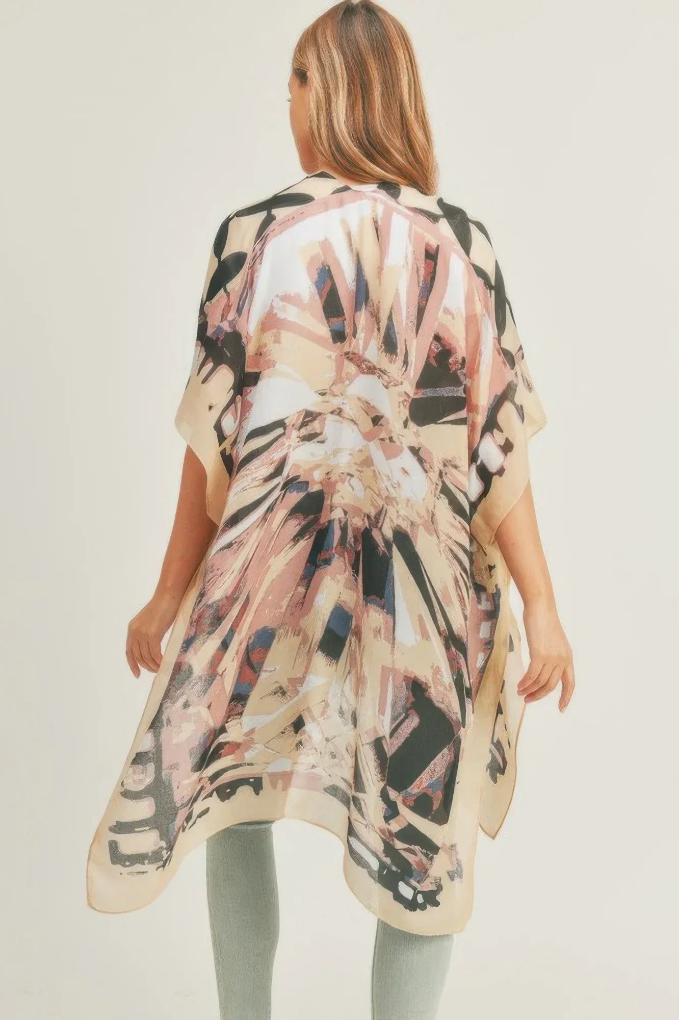 Ombree Front And Geometric Back Print Kimono | Mixtshop LLC
