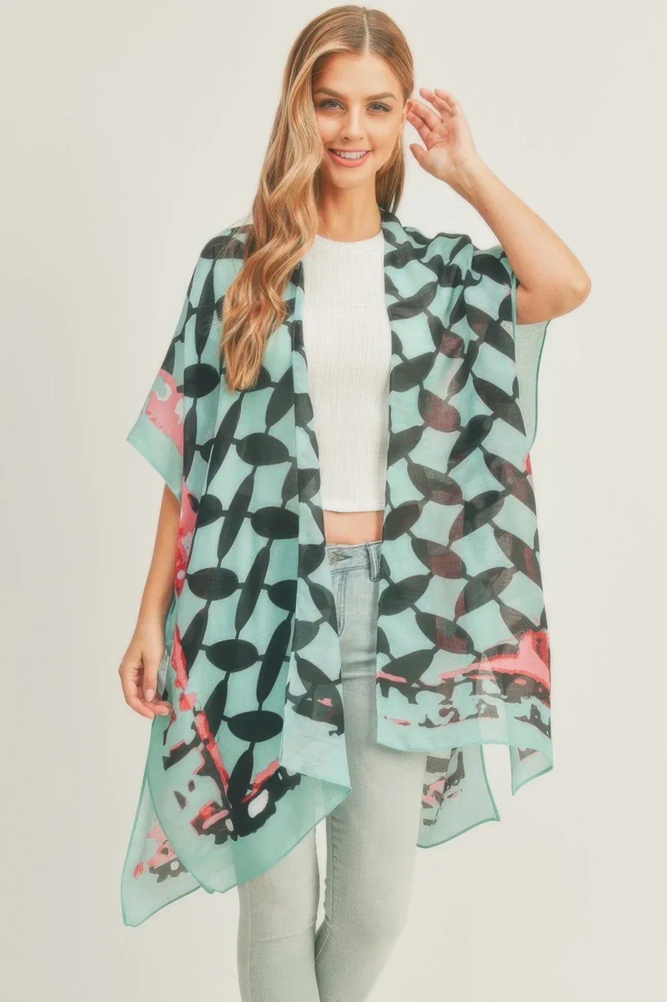 Ombree Front And Geometric Back Print Kimono | Mixtshop LLC