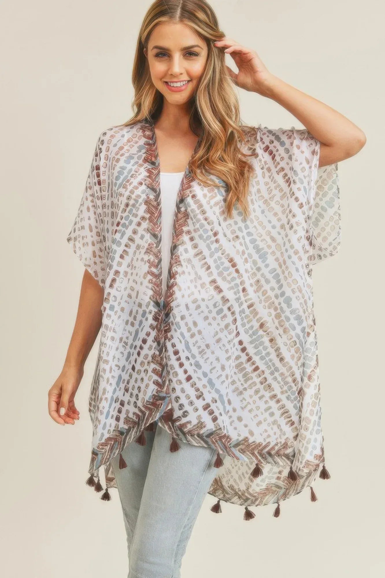 Multi Dash Pattern Tassel Kimono | Mixtshop LLC