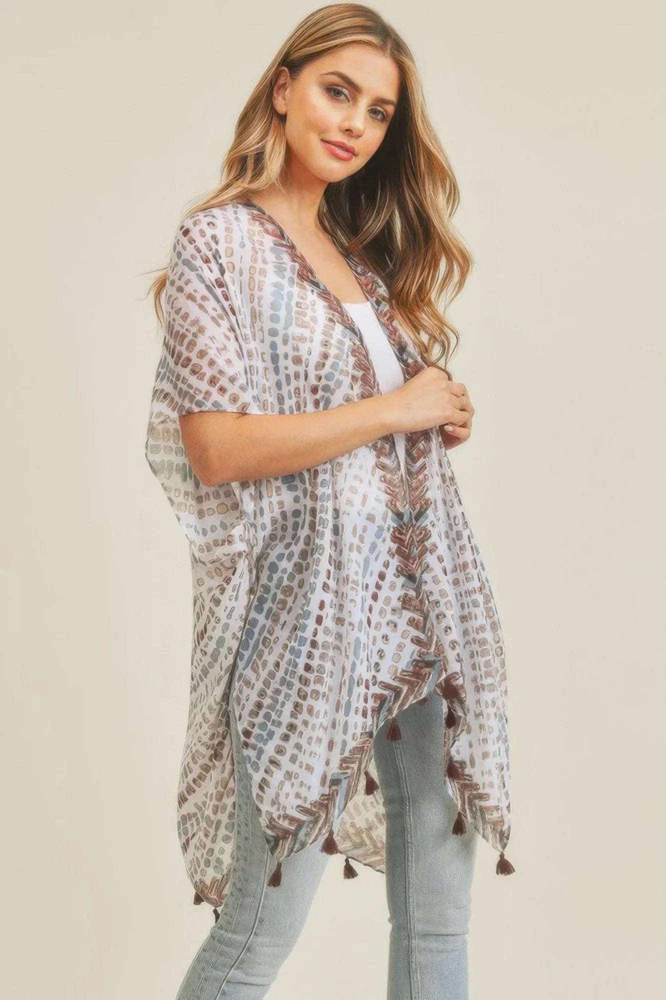 Multi Dash Pattern Tassel Kimono Secondary image