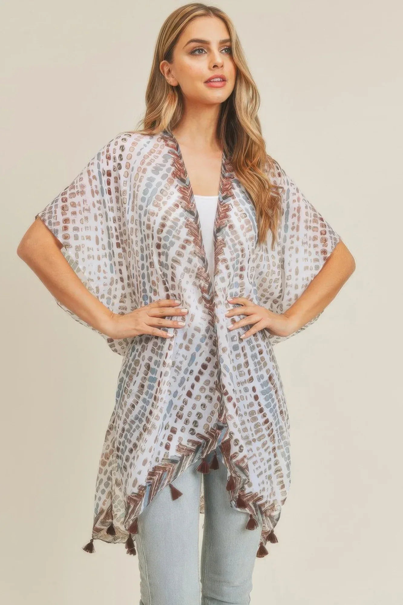 Multi Dash Pattern Tassel Kimono | Mixtshop LLC