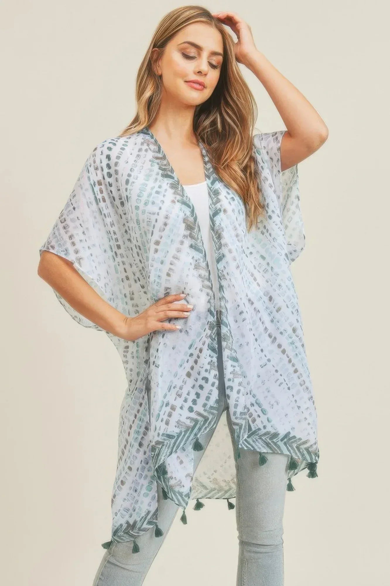 Multi Dash Pattern Tassel Kimono | Mixtshop LLC