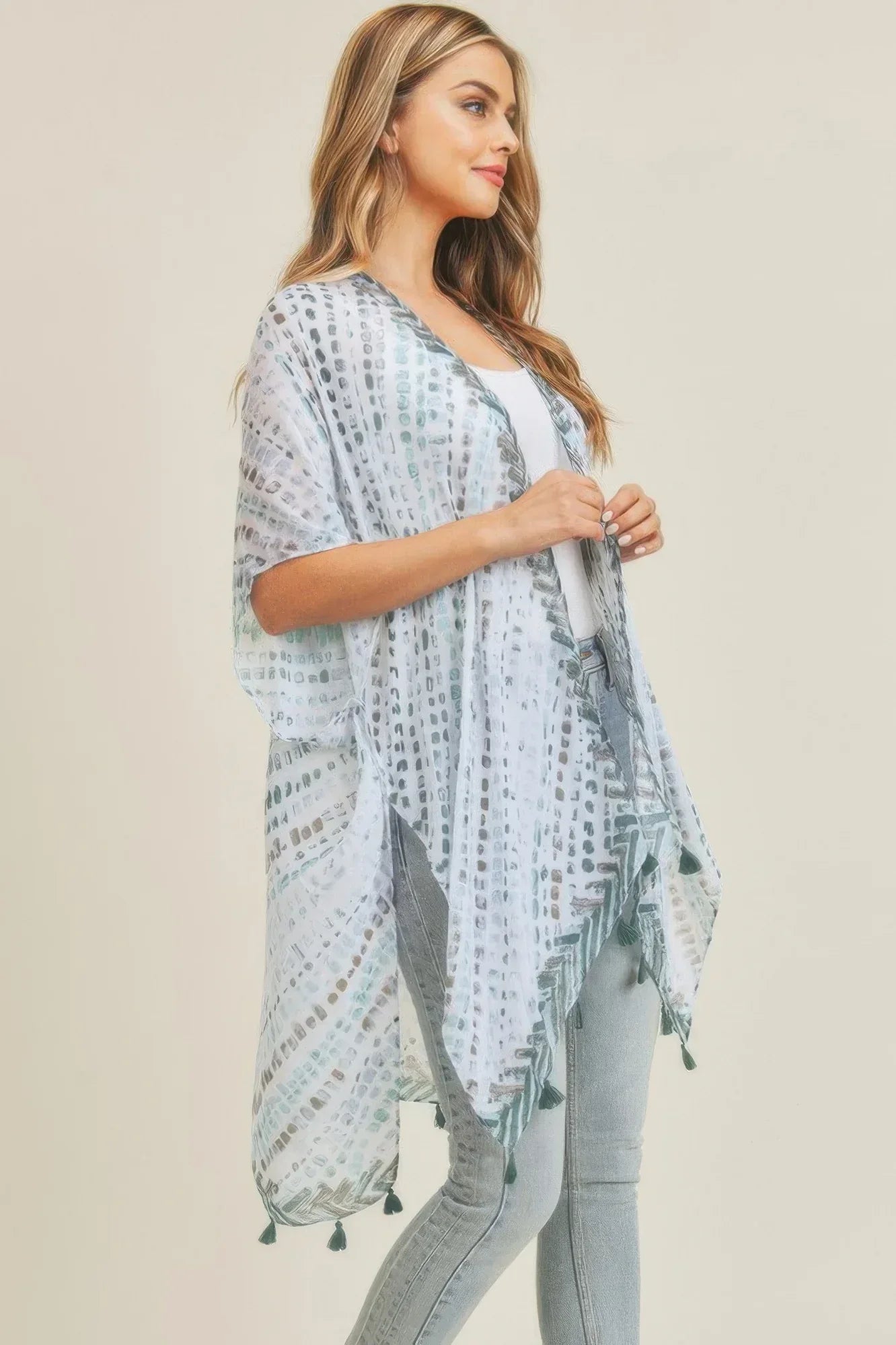 Multi Dash Pattern Tassel Kimono | Mixtshop LLC