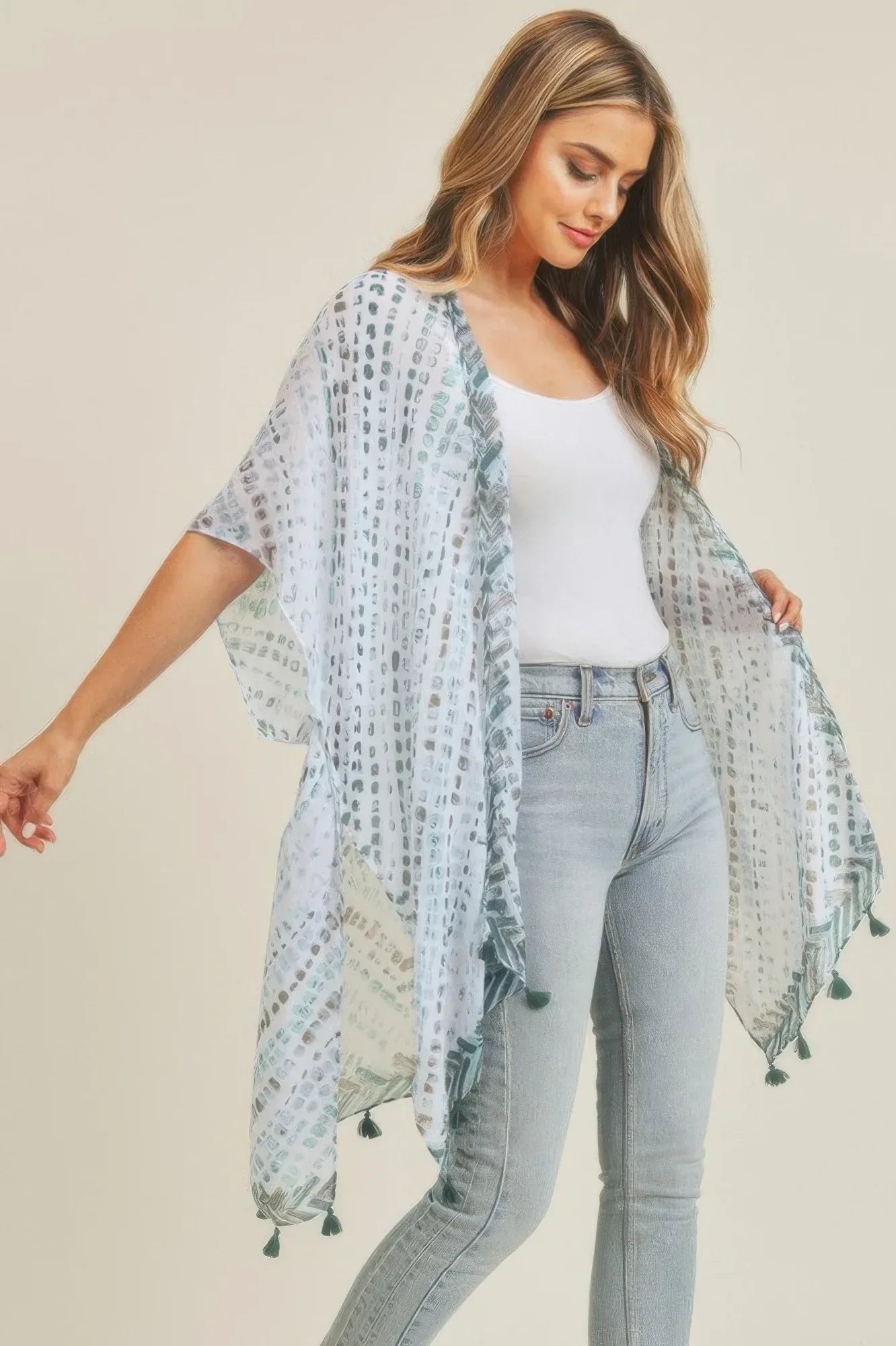 Multi Dash Pattern Tassel Kimono | Mixtshop LLC