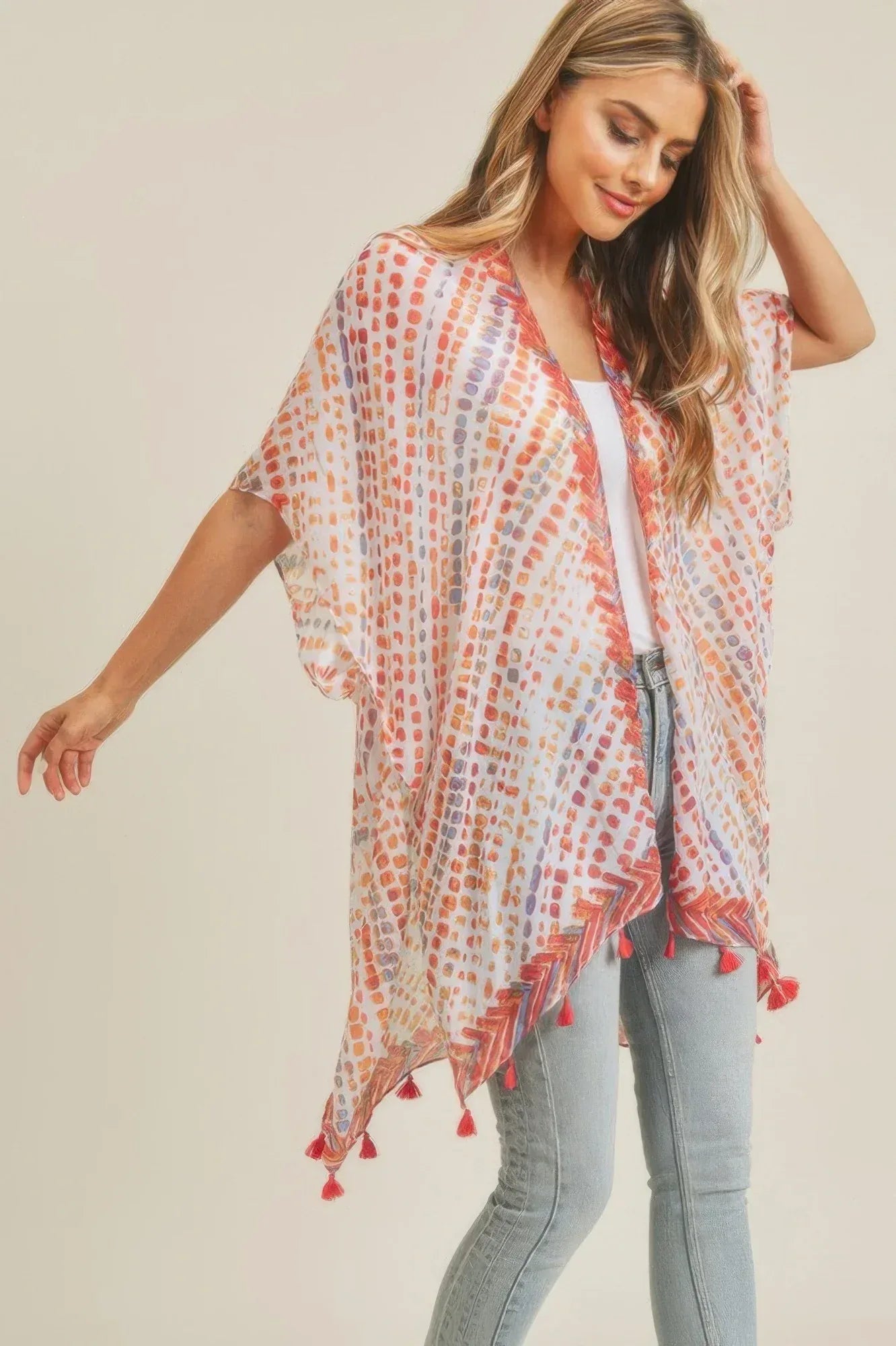 Multi Dash Pattern Tassel Kimono | Mixtshop LLC