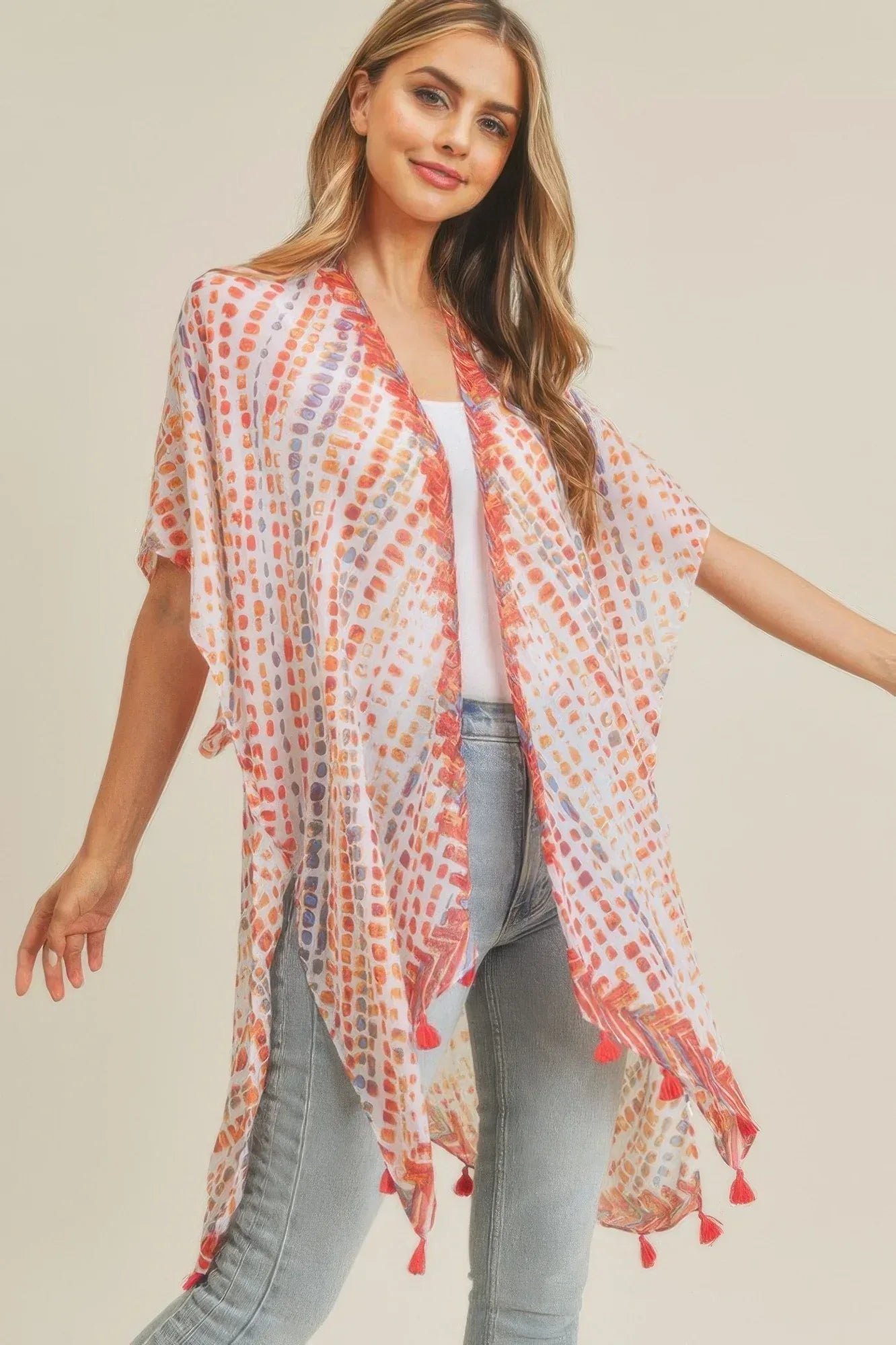 Multi Dash Pattern Tassel Kimono | Mixtshop LLC