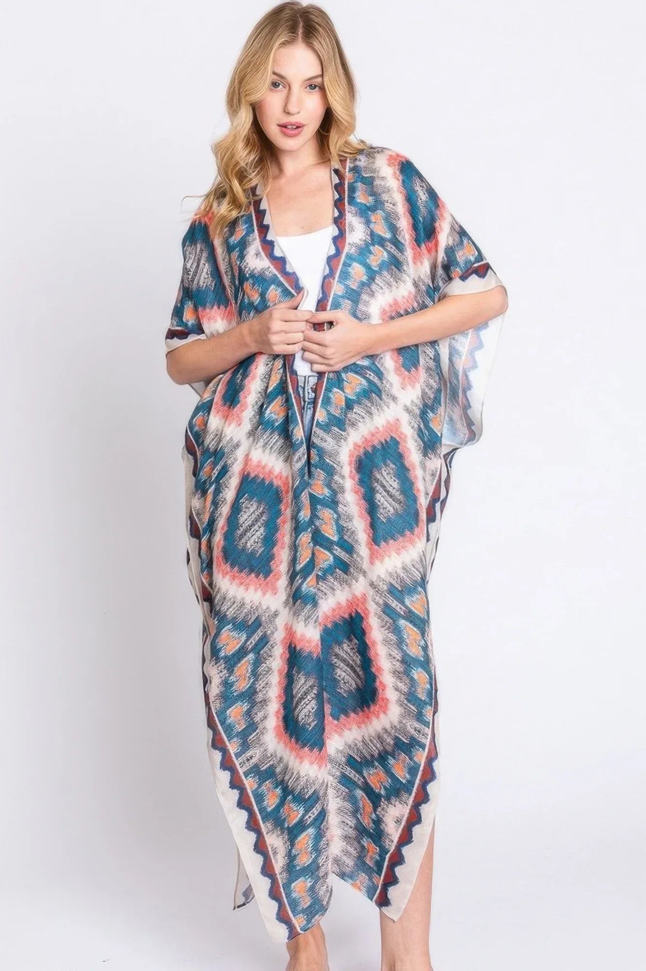 Aztec Print Open Front Long Kimono | Mixtshop LLC Main image