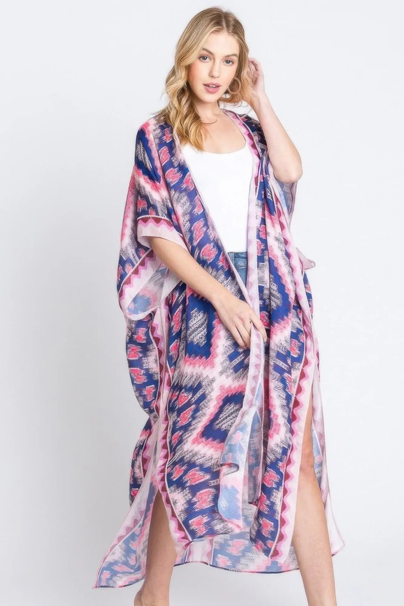 Aztec Print Open Front Long Kimono | Mixtshop LLC