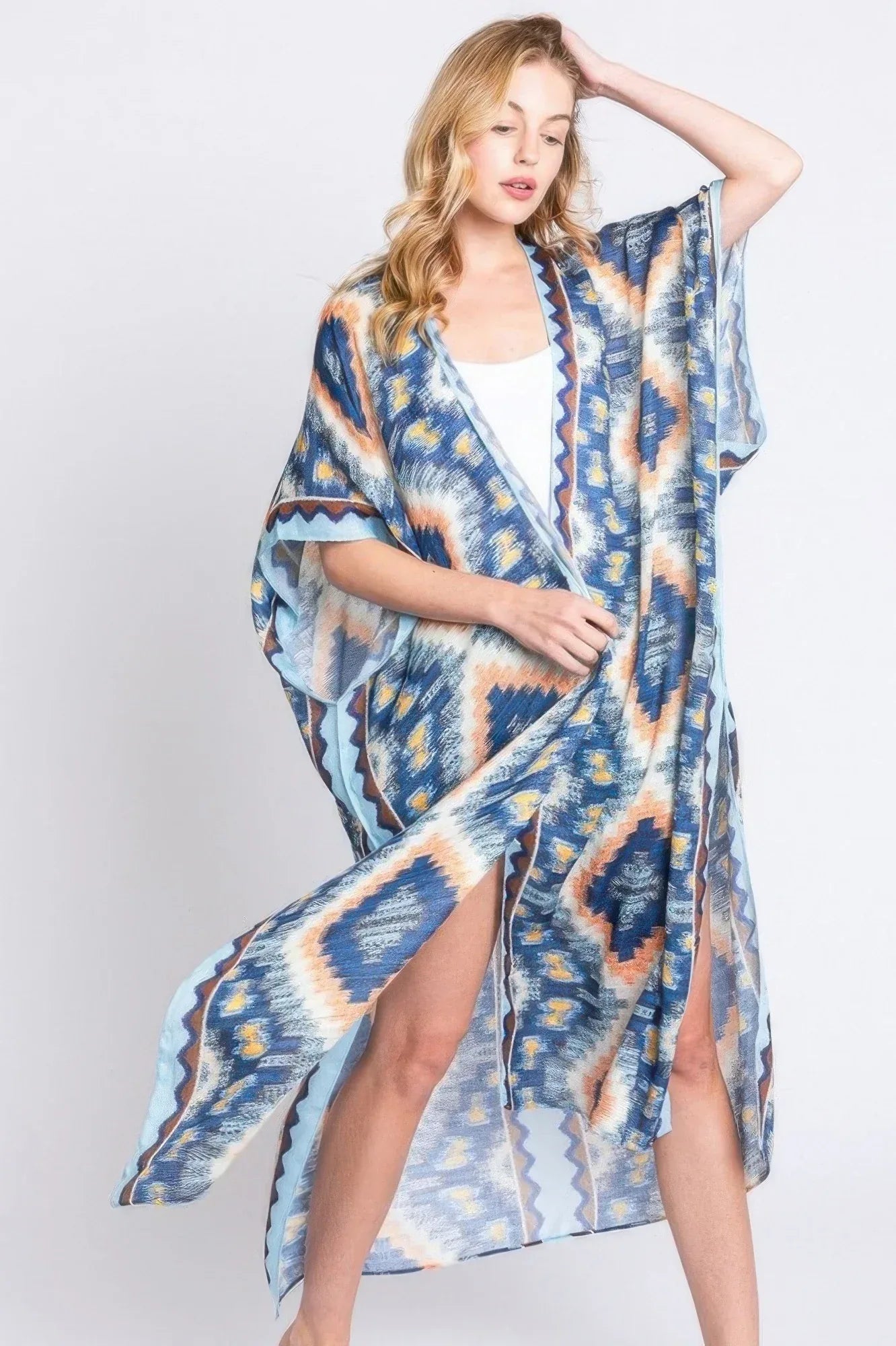 Aztec Print Open Front Long Kimono | Mixtshop LLC