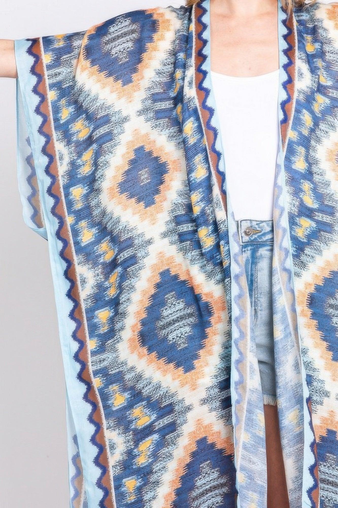 Aztec Print Open Front Long Kimono | Mixtshop LLC