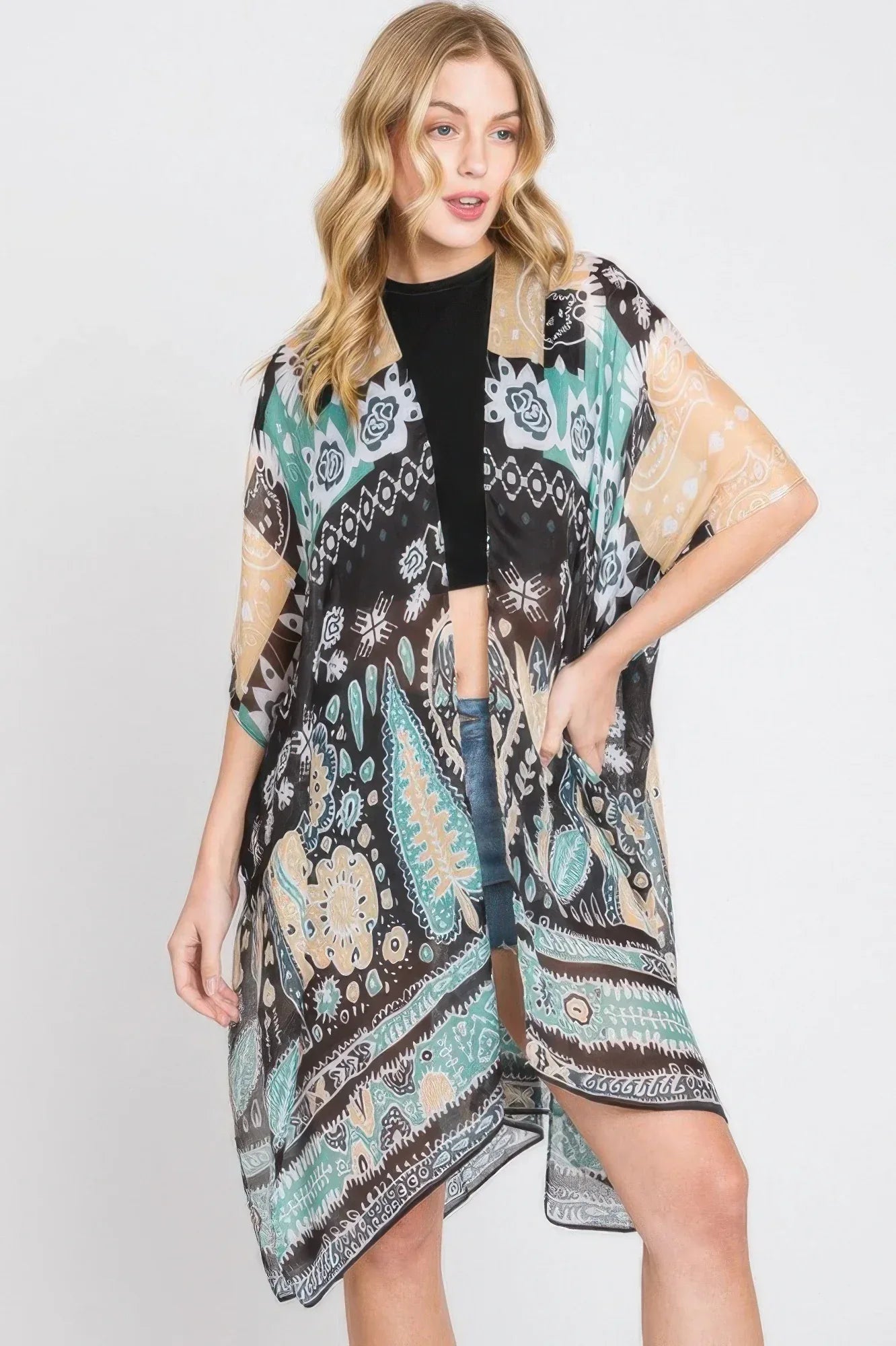 Geometric Boho Print Kimono | Mixtshop LLC Main image