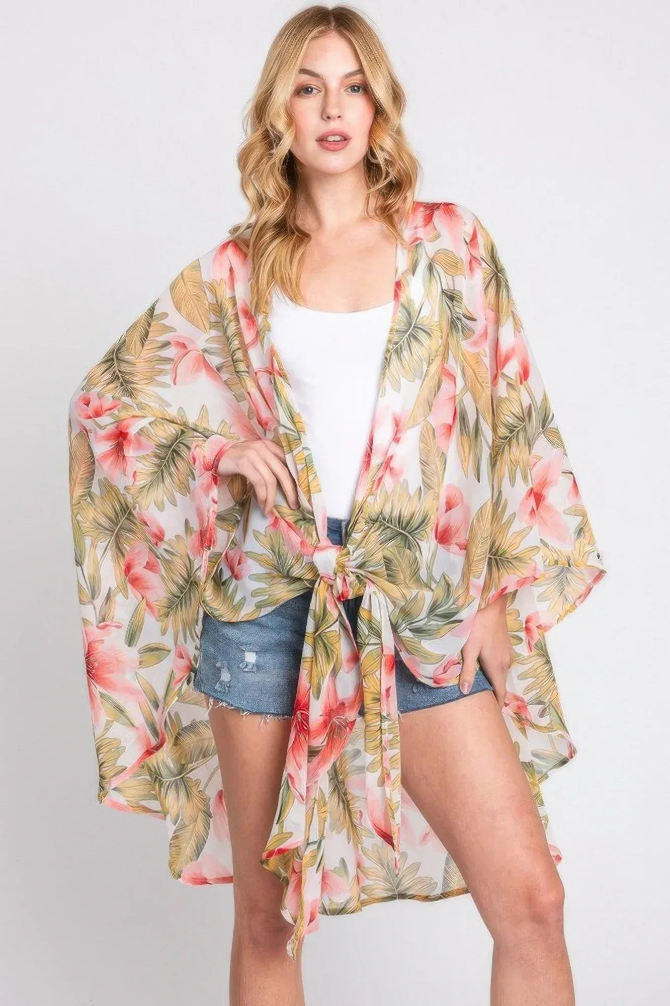 Tropical Flower Leaves Print Shawl Cover-up | Mixtshop LLC