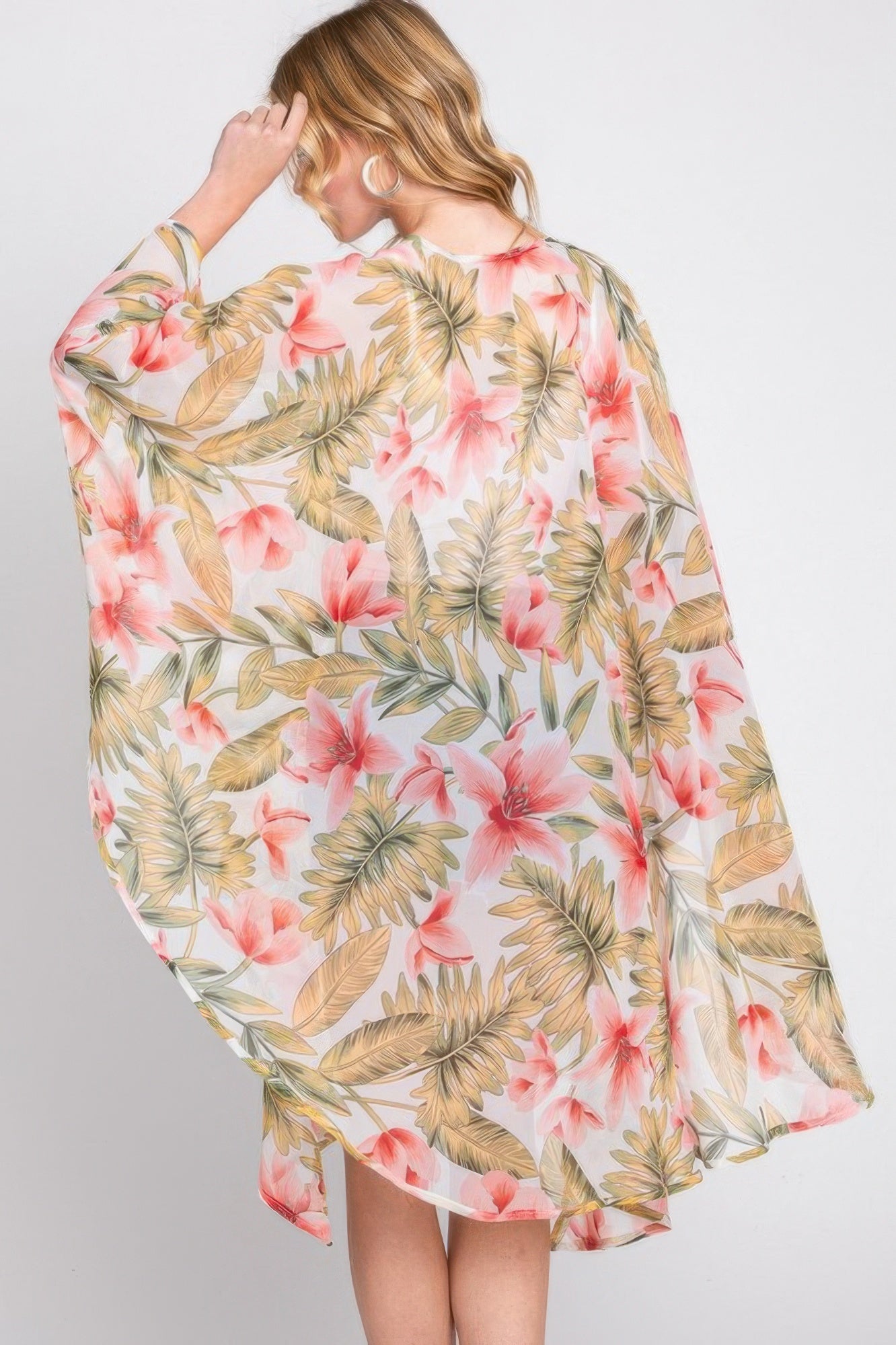Tropical Flower Leaves Print Shawl Cover-up Secondary image