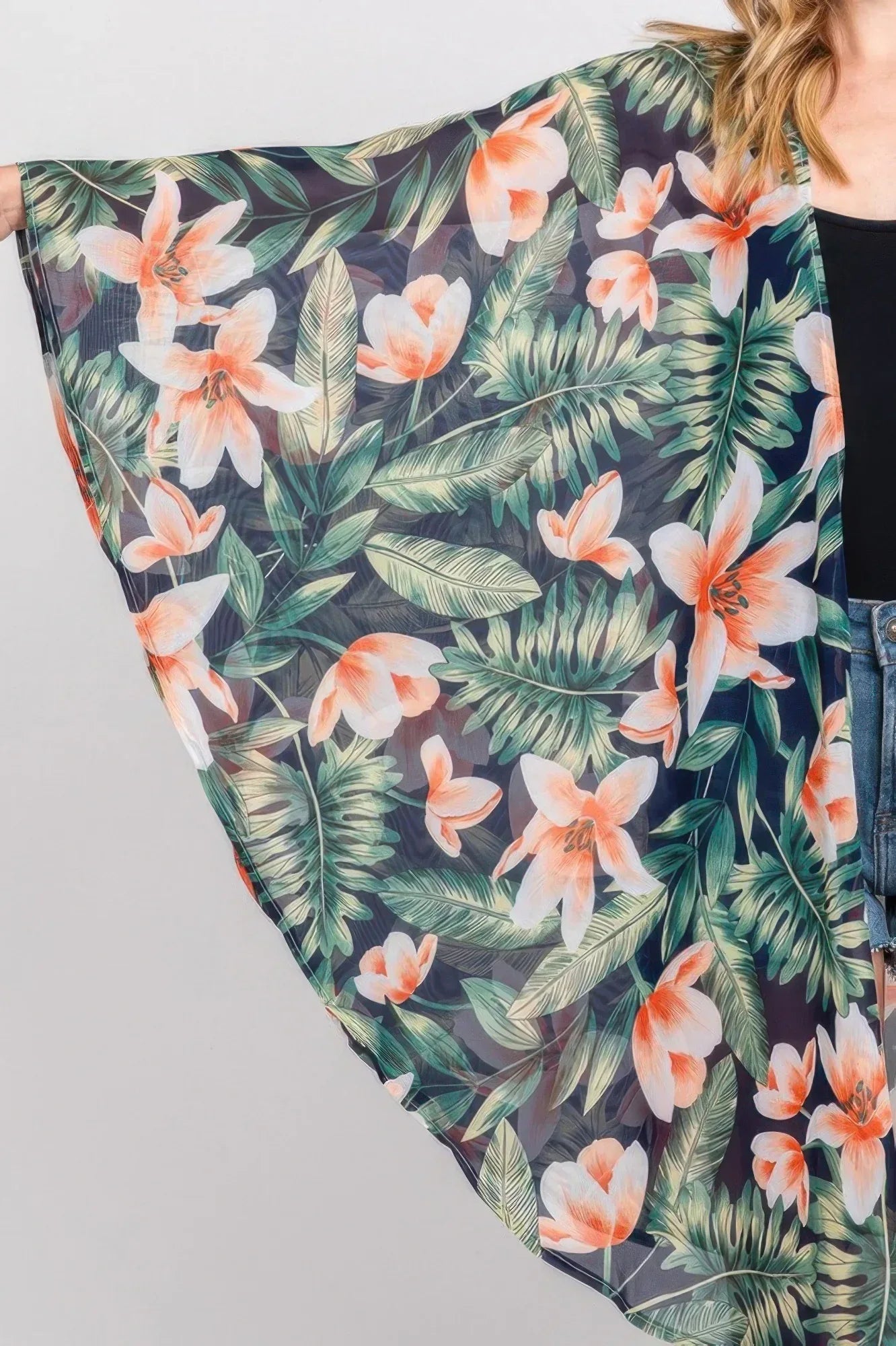 Tropical Flower Leaves Print Shawl Cover-up | Mixtshop LLC