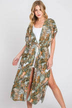 Tropical Leaves Print Self-tie Drawstring Cover Up | Mixtshop LLC