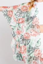 Ruffle Lined Tropical Flamingo Print Open Front | Mixtshop LLC