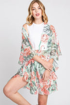 Ruffle Lined Tropical Flamingo Print Open Front | Mixtshop LLC