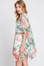 Ruffle Lined Tropical Flamingo Print Open Front | Mixtshop LLC