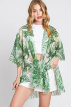 Ruffle Lined Tropical Leaves Print Open Frontcover | Mixtshop LLC