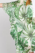 Ruffle Lined Tropical Leaves Print Open Frontcover | Mixtshop LLC
