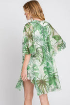 Ruffle Lined Tropical Leaves Print Open Frontcover | Mixtshop LLC