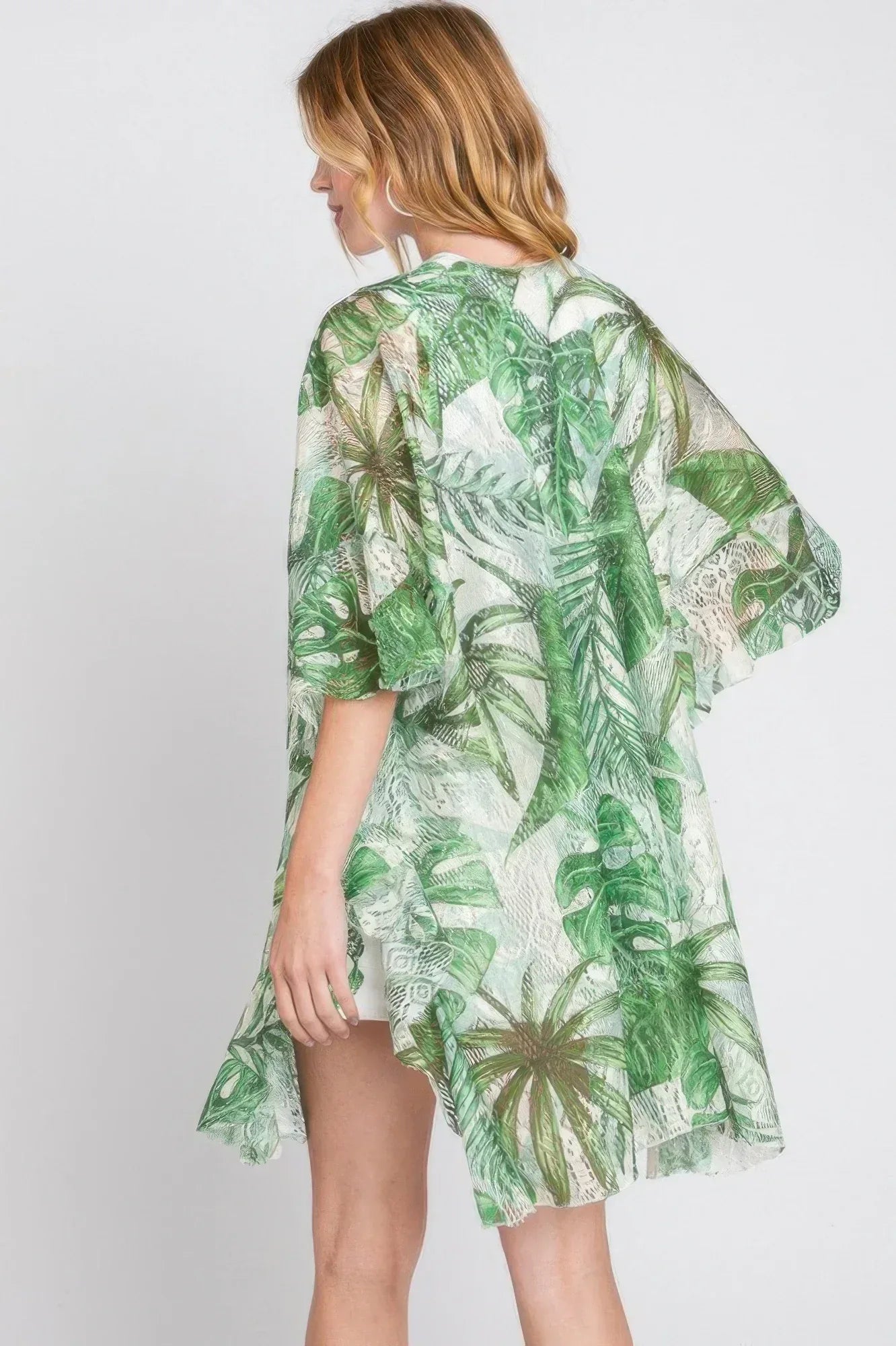 Ruffle Lined Tropical Leaves Print Open Frontcover | Mixtshop LLC